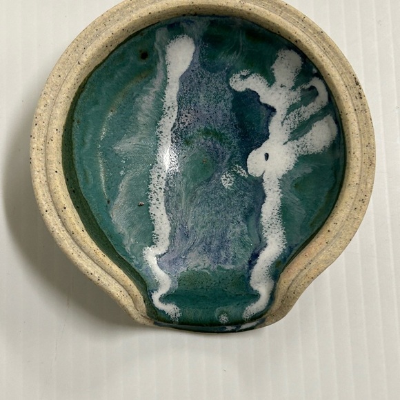 Colby Studio Pottery Spoon Rest Trinket Dish Artist Signed Set of 2 - Picture 7 of 11